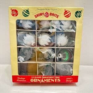 Christopher Radko SHINY BRITE 7 glass ornaments Tinsel Filled Retro‎ Inspired 2”